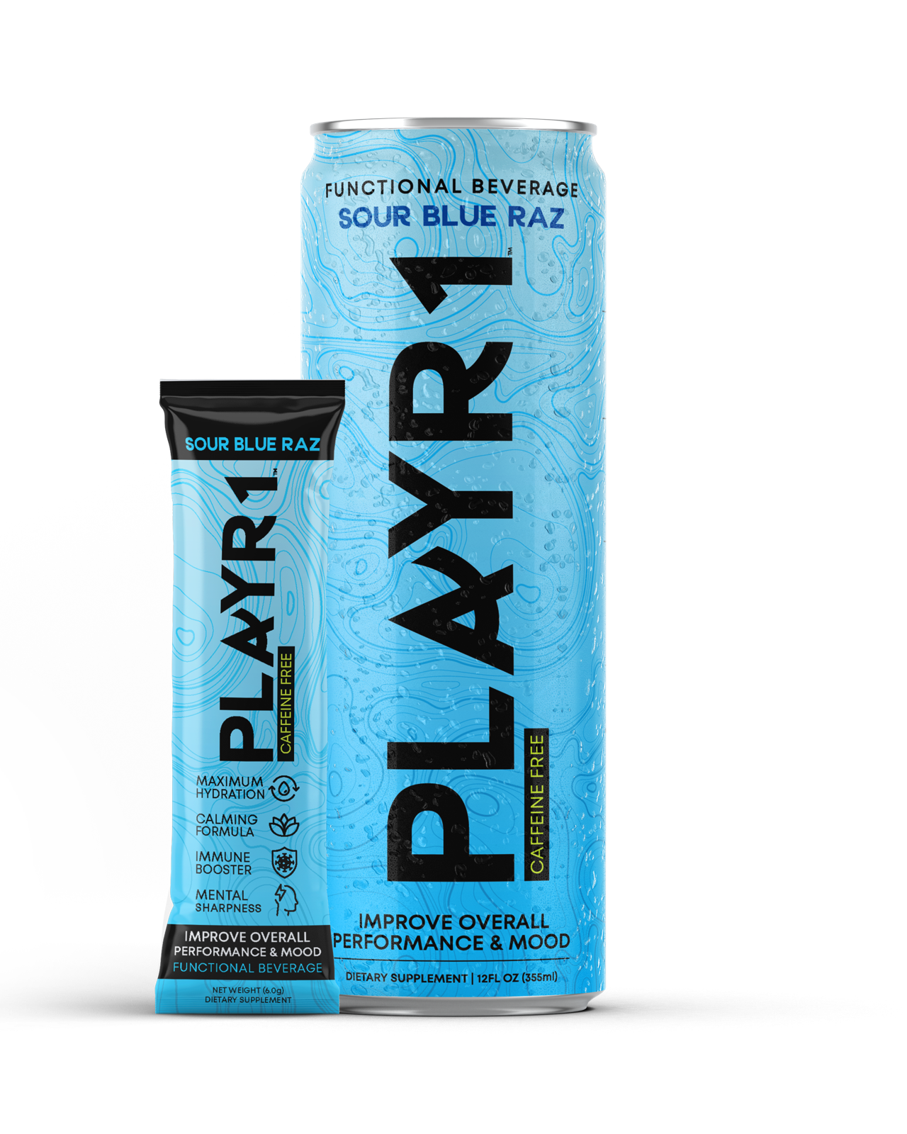 PLAYR1 Sour Blue Raz can and stick